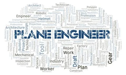 Plane Engineer typography word cloud create with the text only Stock Illustration