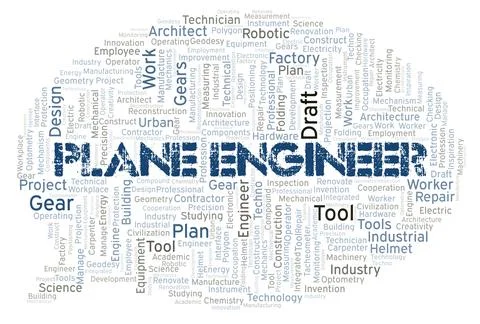 Plane Engineer typography word cloud create with the text only Stock Illustration