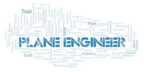 Plane Engineer typography word cloud create with the text only Stock Illustration