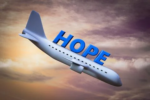 Plane falling without hope demonstrating lost hope concept. 3D illustration Illustrazione stock