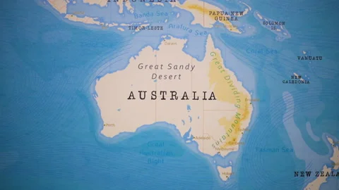 A plane with a flag of Australia crossing the map. Stock Footage 143980683