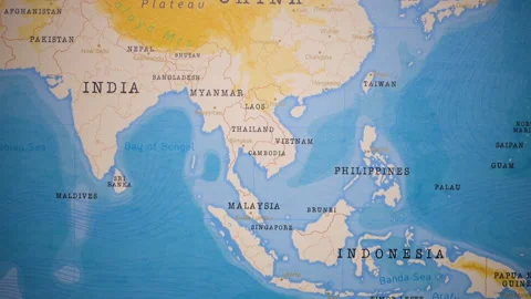 A plane with a flag of Cambodia crossing the map. Stock Footage 143981069