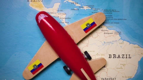 A plane with a flag of Ecuador crossing the map. Stock Footage 143981298
