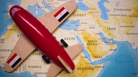 A plane with a flag of Egypt crossing the map. Stock Footage 143981497