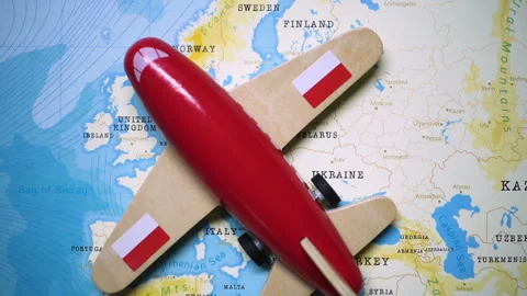 A plane with a flag of Poland crossing the map. Stock Footage 143983764