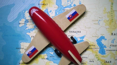 A plane with a flag of slovakia crossing the map. Stock Footage 143983776