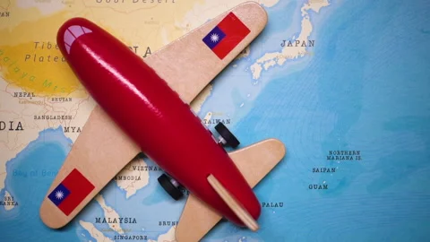 A plane with a flag of Taiwan crossing the map. Stock Footage 143982847