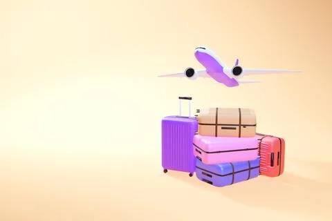 The plane flew over a large pile of luggage,3D rendering Stock-Illustration