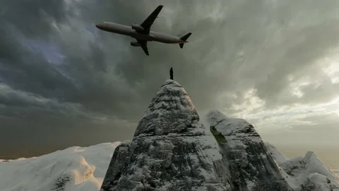 The plane flew over the snow capped mountains and overhead Stock Footage 170591280