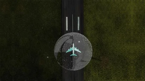 The plane flies along a trajectory around planet earth. Stock Illustration