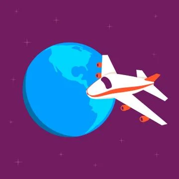 A plane flies around the earth. Stock Illustration