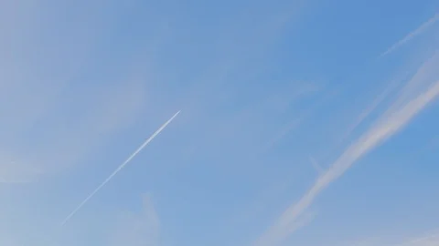 Plane flies in the blue sky in the evening. Stock Footage 125709760