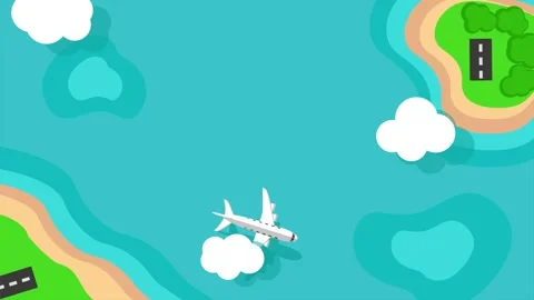 Plane flies to an island, a looping animation. Vacation background. Top view Stock Footage 334120272