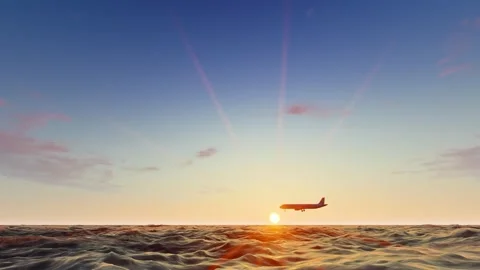 Plane flies low over the sea Stock Footage 288286046