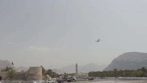 Plane Flies over Castle in Oman Video stock 89181722