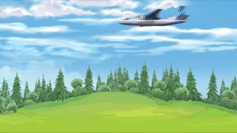 Plane flies over a forest dropping stacks of money Stock Footage 292632034