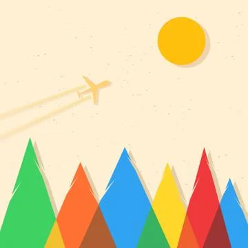 The plane flies over the forest Stock Illustration