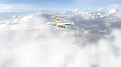 The plane flies through clouds rear view Stock Footage 50418223
