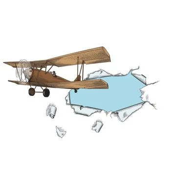 The plane flies through paper Stock Illustration