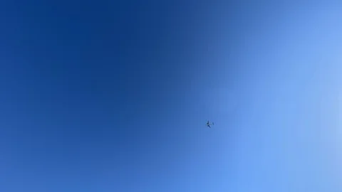 The plane flies under the blue sky 스톡 동영상 121004932