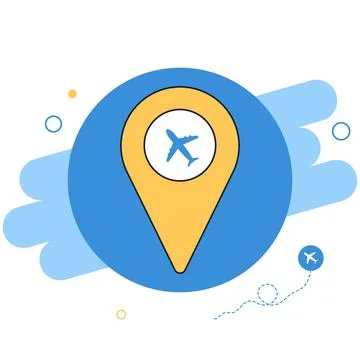 Plane, flight, airplane icon. Map marker with plane icon. Flat design. Vector Stock Illustration