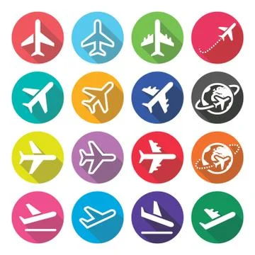Plane, flight, airport - flat design icons Stockillustratie