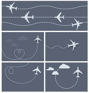 Plane flight - dotted trace of the airplane, heart-shaped and loop Stock Illustration