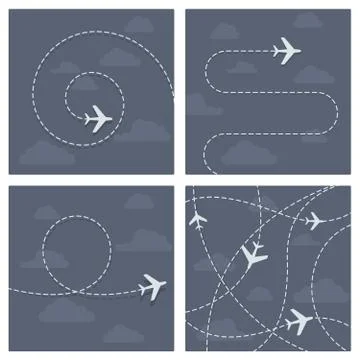 Plane flight with dotted trace of the airplane Stock Illustration