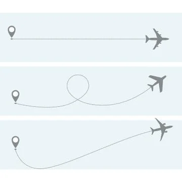 Plane flight with dotted trace - airplane itinerary Stock Illustration