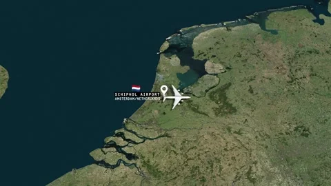 Plane Flight Map Netherlands to Indonesia, Direct flights from Amsterdam to  Stock Footage 309375684
