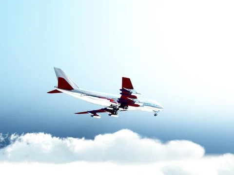 Plane In Flight Over Clouds Stock Illustration