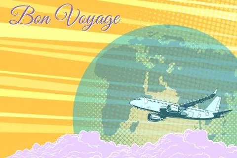 Plane flight travel tourism retro background Bon voyage Stock Illustration