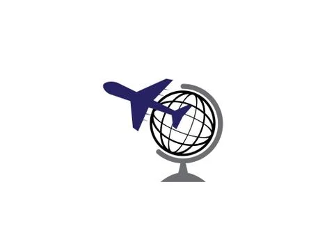 Plane fly around the globe for logo design Stock Illustration