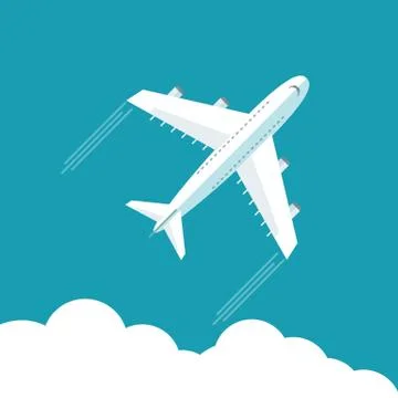 Plane fly on blue cloud sky background with blank area for your text Stock Illustration