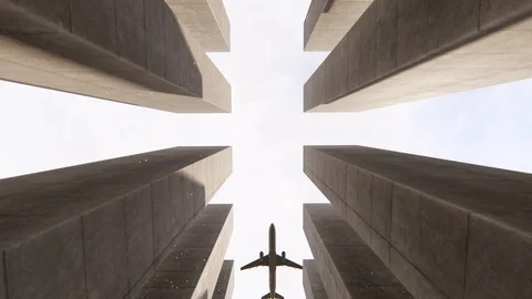Plane fly over modern building. Stock Footage 118052196