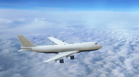 Plane flying above clouds, commercial airplane in flight Stock Footage