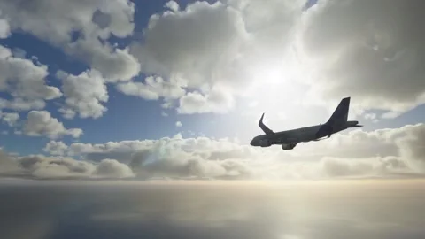 Plane flying away as seen from below and behind Stock Footage 159978380