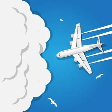 The plane is flying in the clouds. Stock Illustration