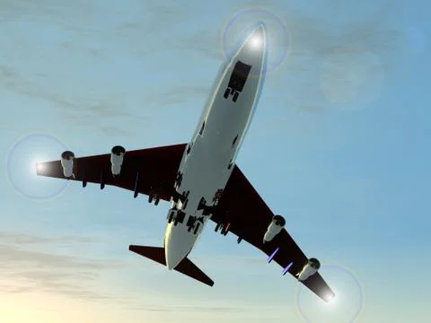 A plane flying high in the sky. Stock Illustration
