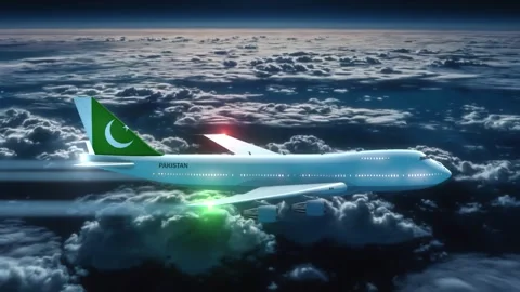Plane Flying at Night with Country Flag Pakistan Stock Footage 286967904