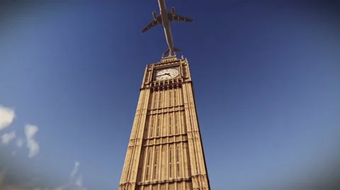 Plane flying over the Big Ben in London Video stock 49746206