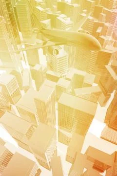 Plane flying over the city Stock Illustration