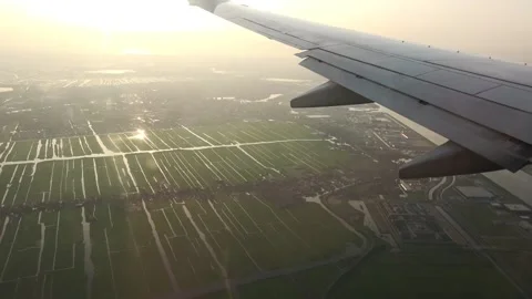 Plane flying over the fields of Amsterdam 库存影片 89854681