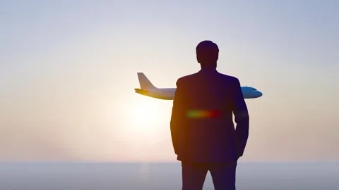 Plane flying over man's head Stock Footage 316017368