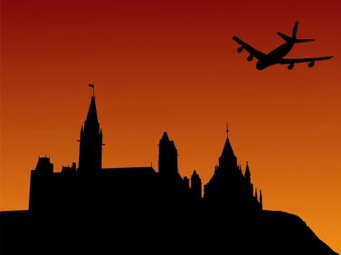Plane flying over ottawa Stock Illustration