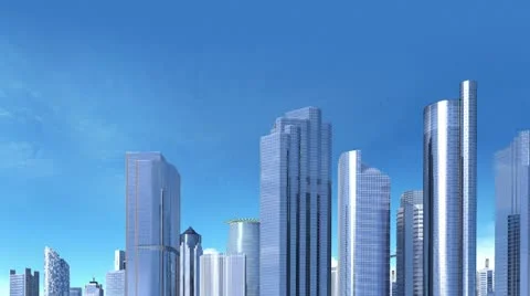 Plane flying over skyscrapers Stock Footage 10885749