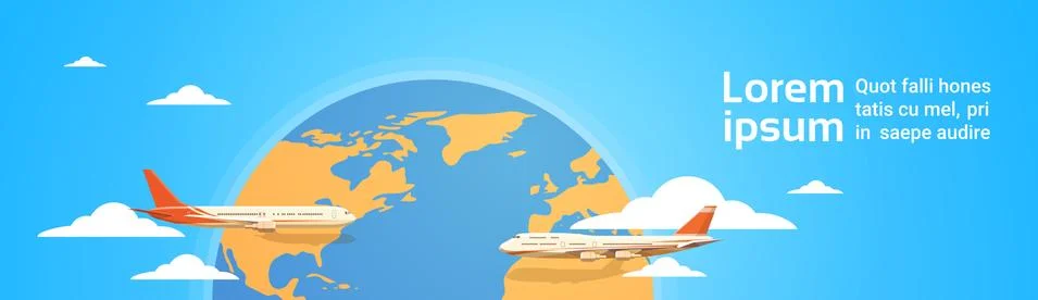 Plane Flying Over World Map Tourism Concept Vacation Trip Air Plane Flight Stock Illustration