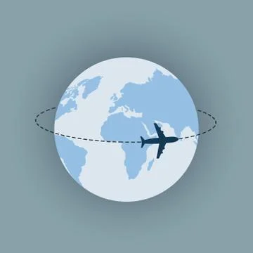 The plane is flying. The plane flew around the earth. The plane flies and leaves Stock Illustration