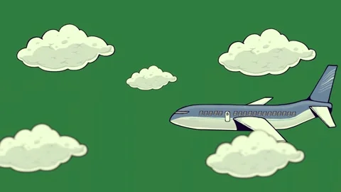 A plane flying in the sky with clouds and through green white blue airplane an Video stock 335696491