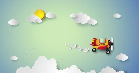 Plane flying on sky. Stock Illustration